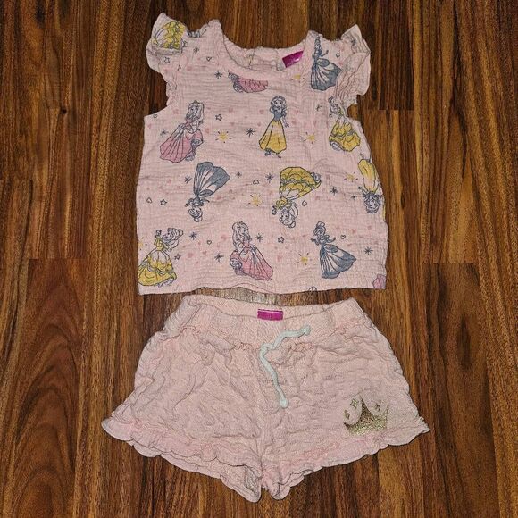 5 for $25 Disney Princess Pink 2 Piece Cotton Outfit With Flutter Sleeves Toddle - Picture 1 of 8